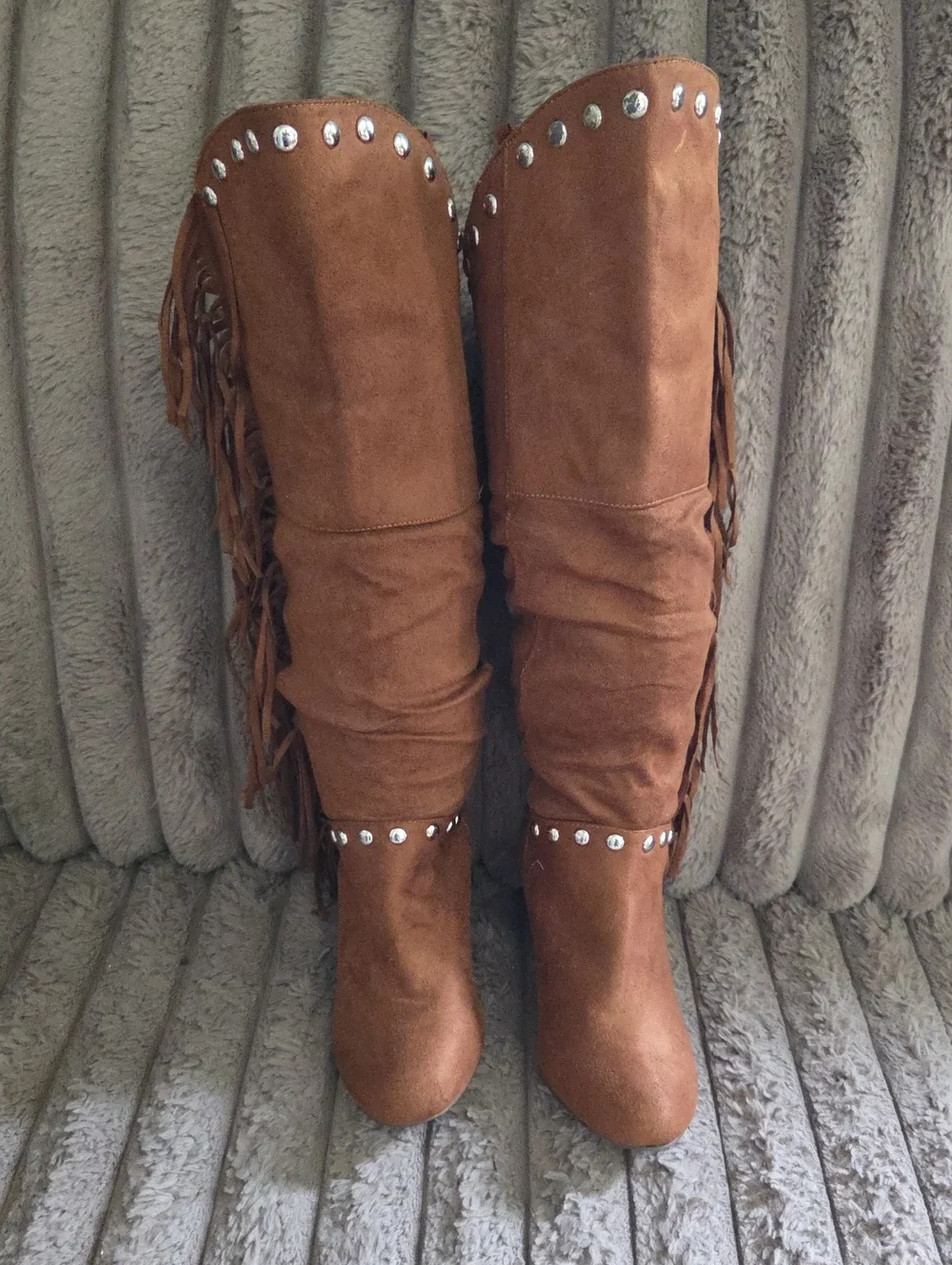 Rue21 | Brown Fringe Studded Knee-High Boots